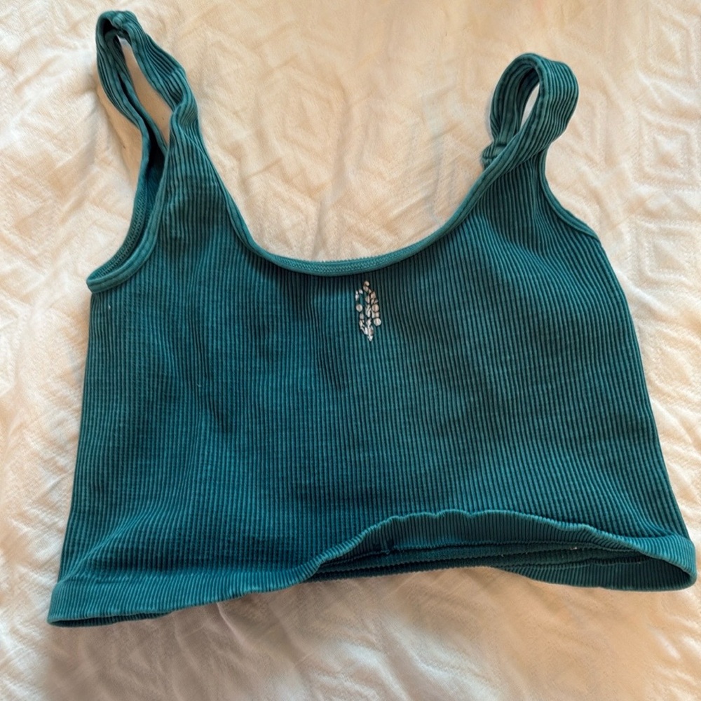 Free People Teal Ribbed Crop Top
